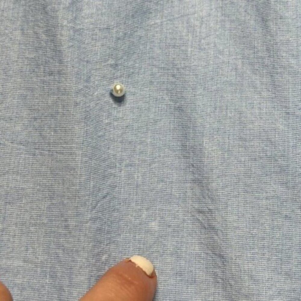 LOFT Heather Blue Cotton Pearl Embellished Blouse Size XS - Picture 7 of 14